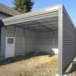 G240 Visoka kovinska garaža Hosekra s sivimi rolo in dodatnimi vrati