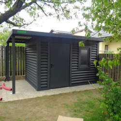 G130 Večnamenska manjša vrtna lopa z nadstreškom v antracit barvi