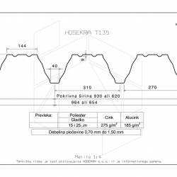 Trapezna pločevina Hosekra T135 - Osnovne mere