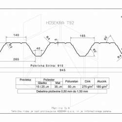 Trapezna pločevina Hosekra T92 - Osnovne mere